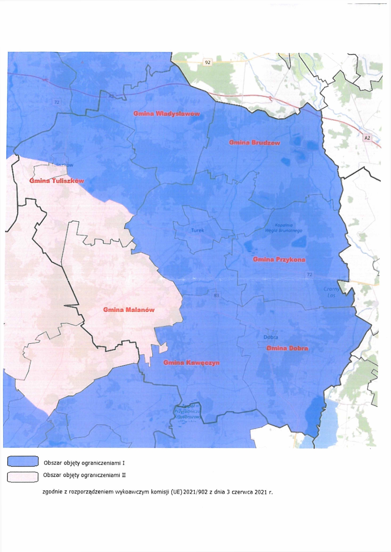 KOMUNIKAT nr 5 POWIATOWEGO LEKARZA WETERYNARII W TURKU - MAPA