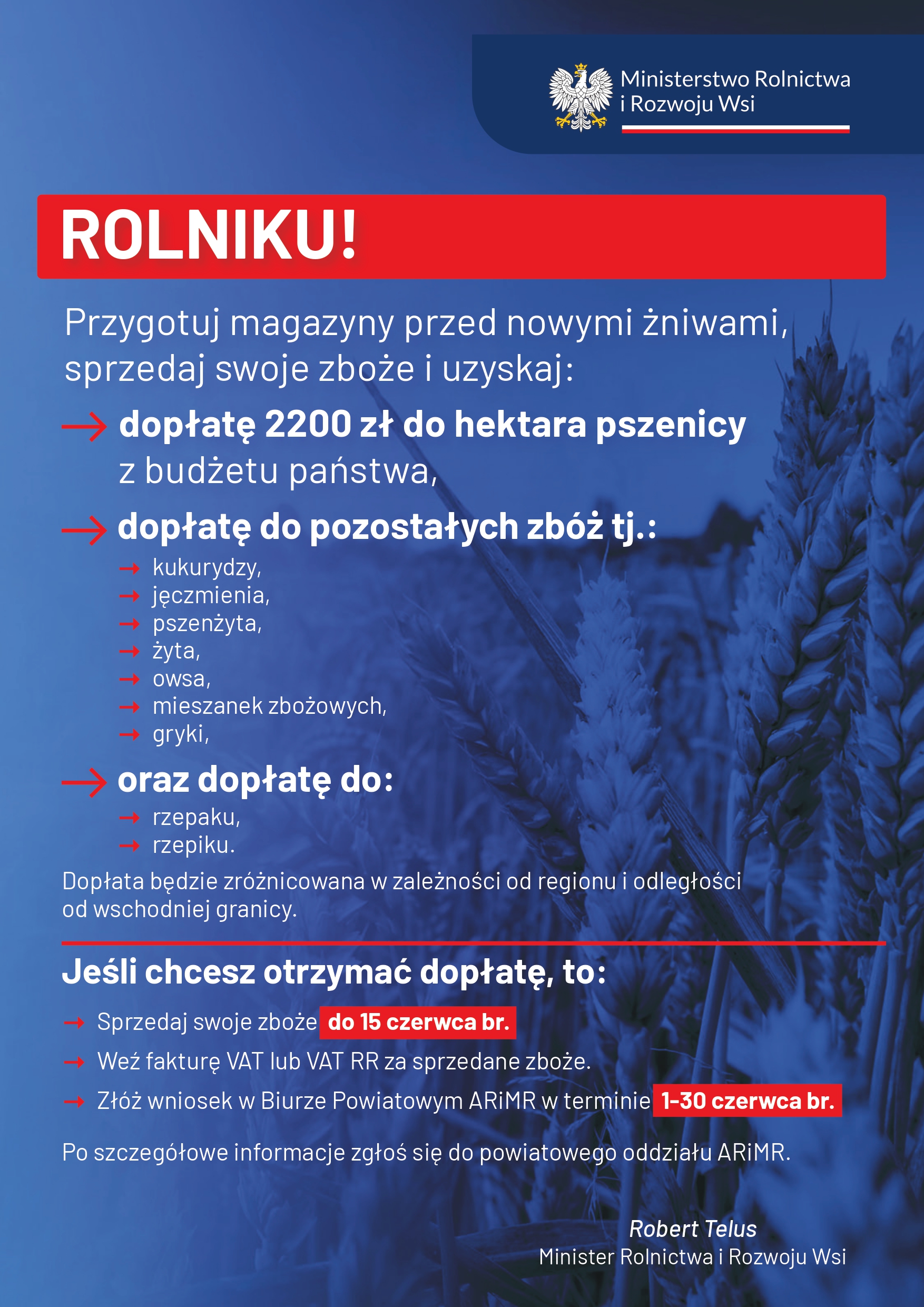 Dopłaty przed żniwami - plakat