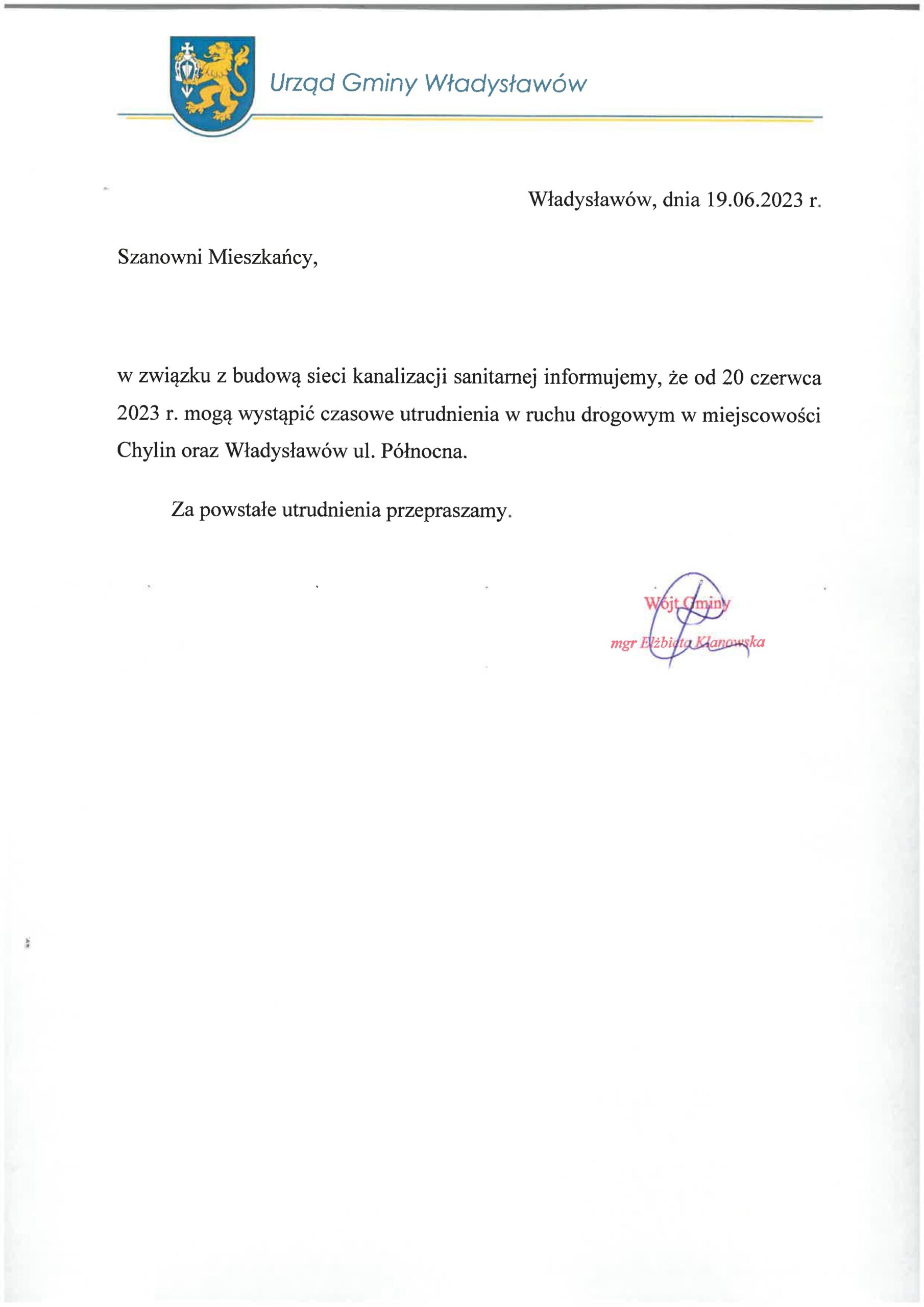 utrudnienia w ruchu drogowym w miejscowości Chylin