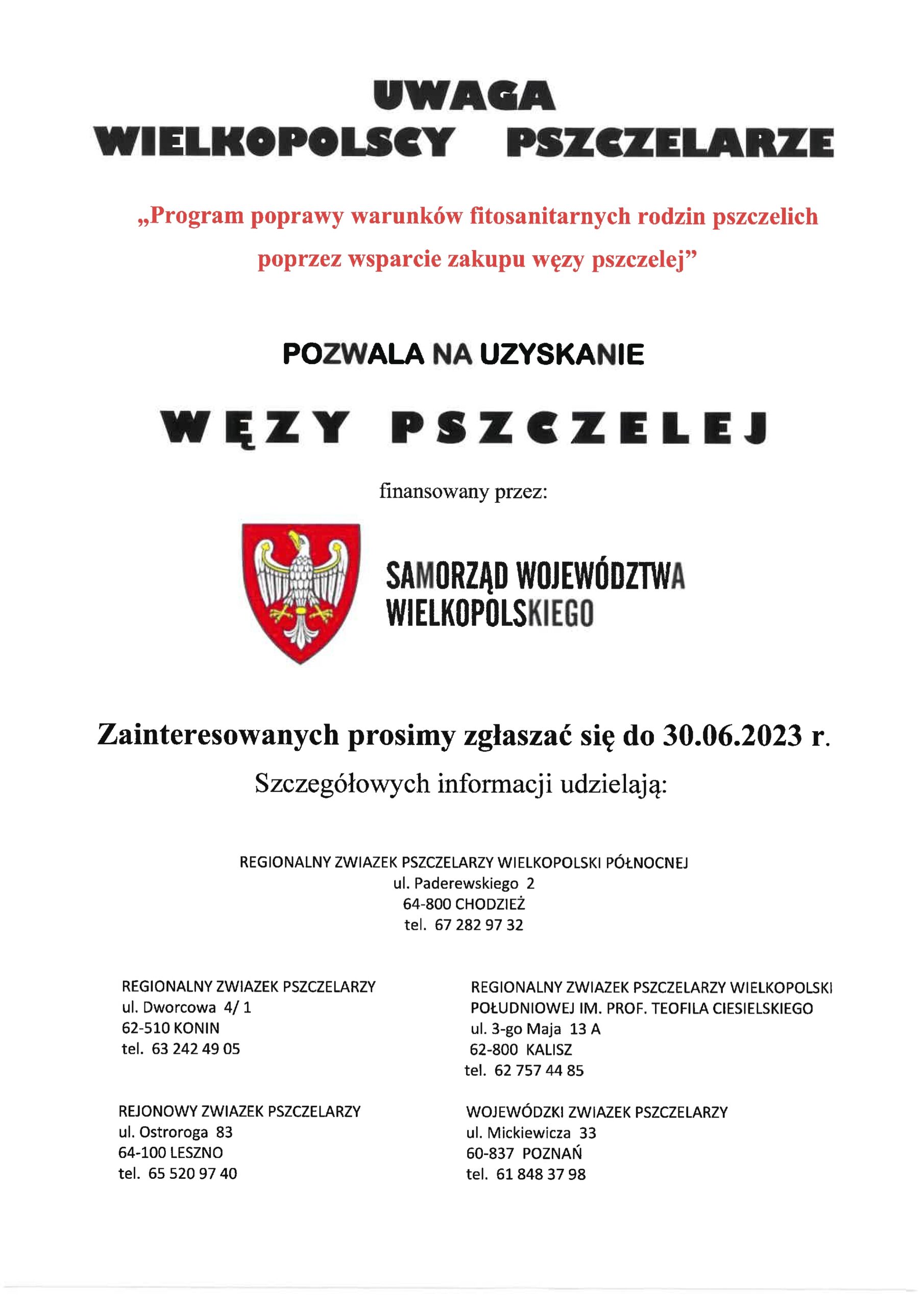 Program poprawy warunków fitosanitarnych rodzin pszczelich poprzez wsparcie finansowe zakupu węzy pszczelej