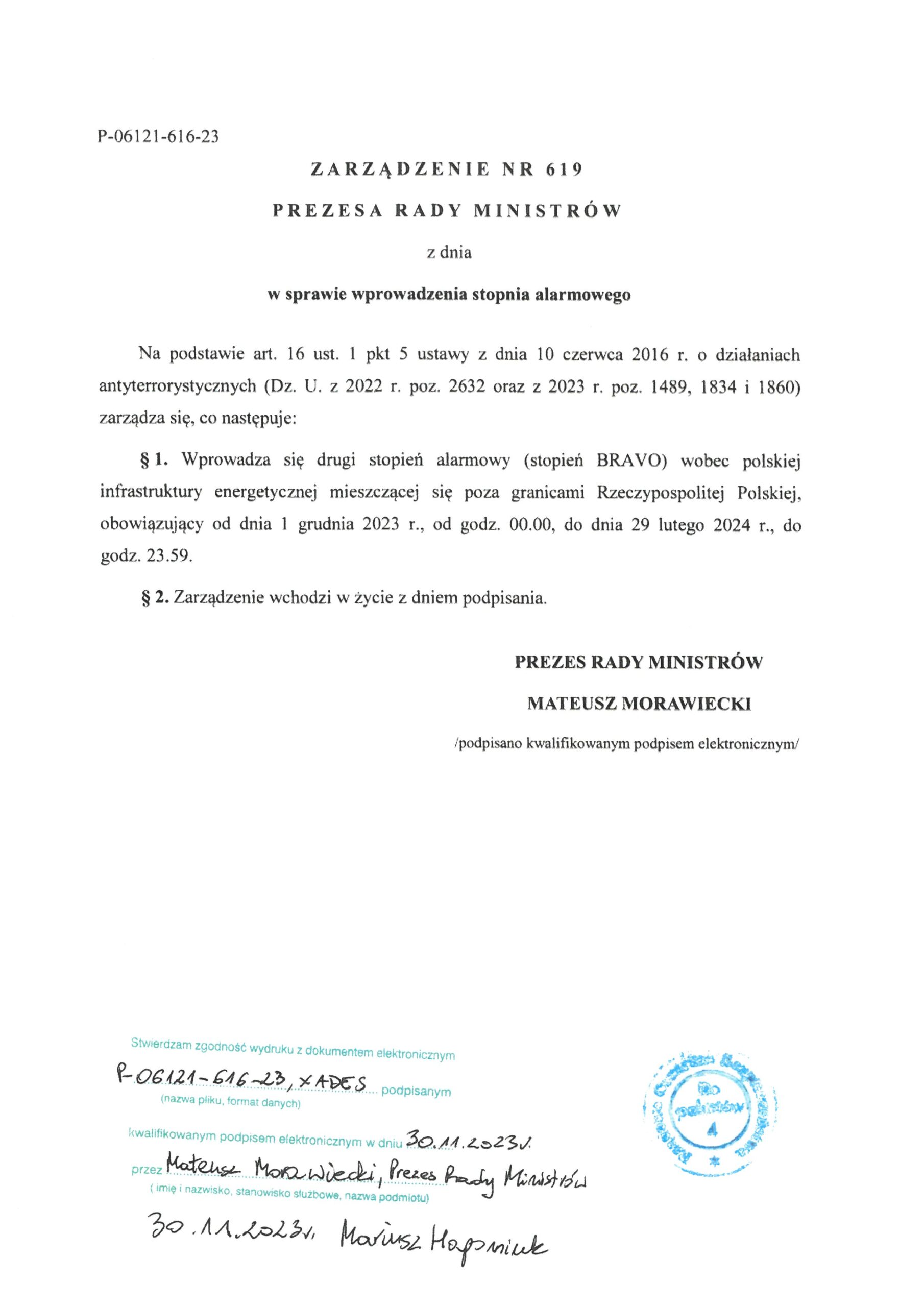 Zarządzenie nr 619 Prezesa Rady Ministrów