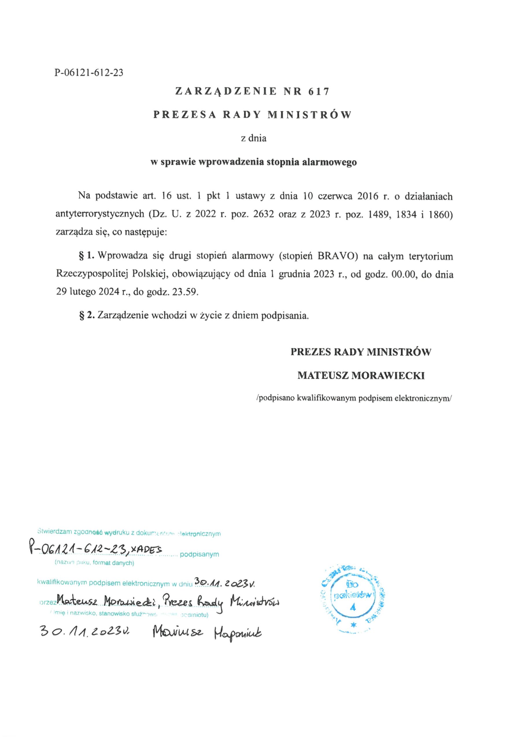 Zarządzenie nr 617 Prezesa Rady Ministrów