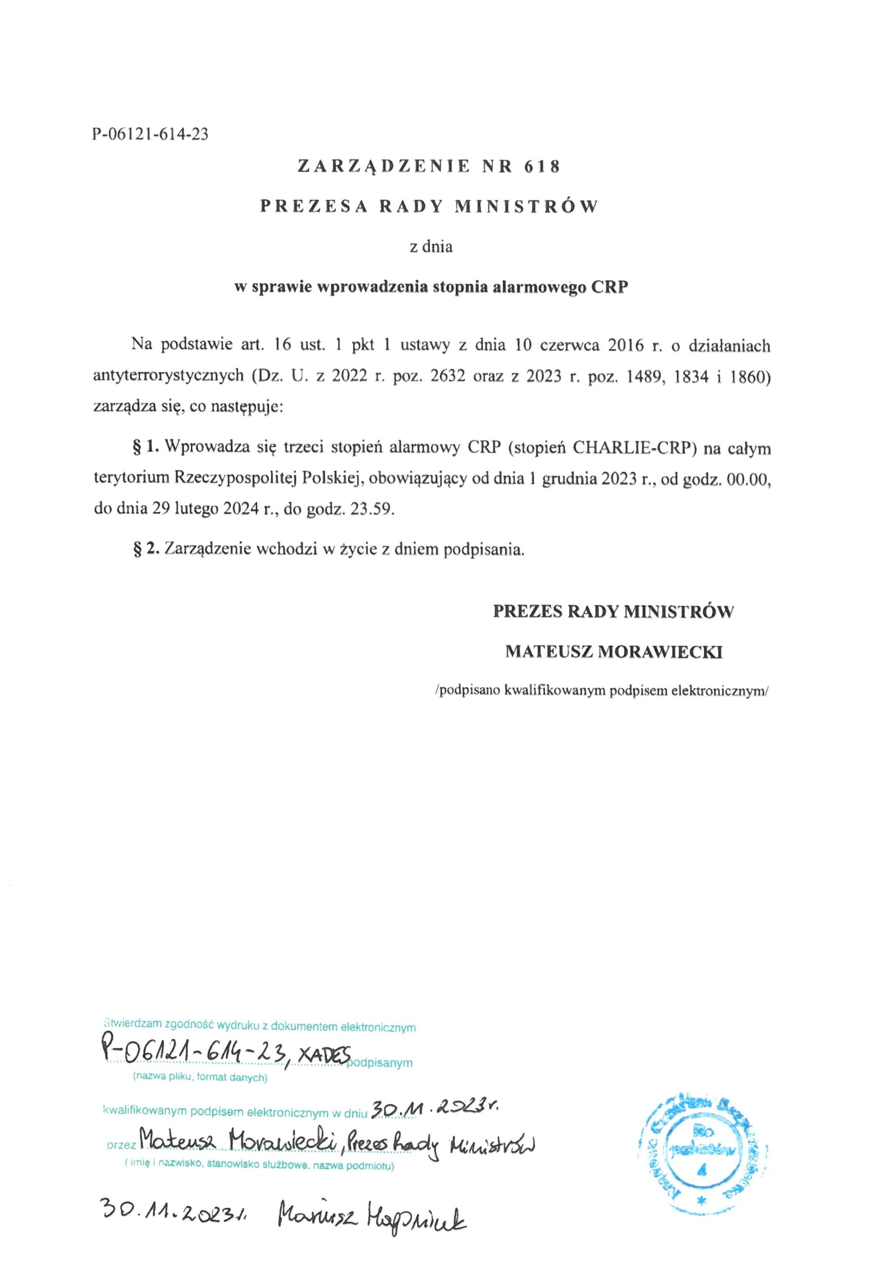 Zarządzenie nr 618 Prezesa Rady Ministrów