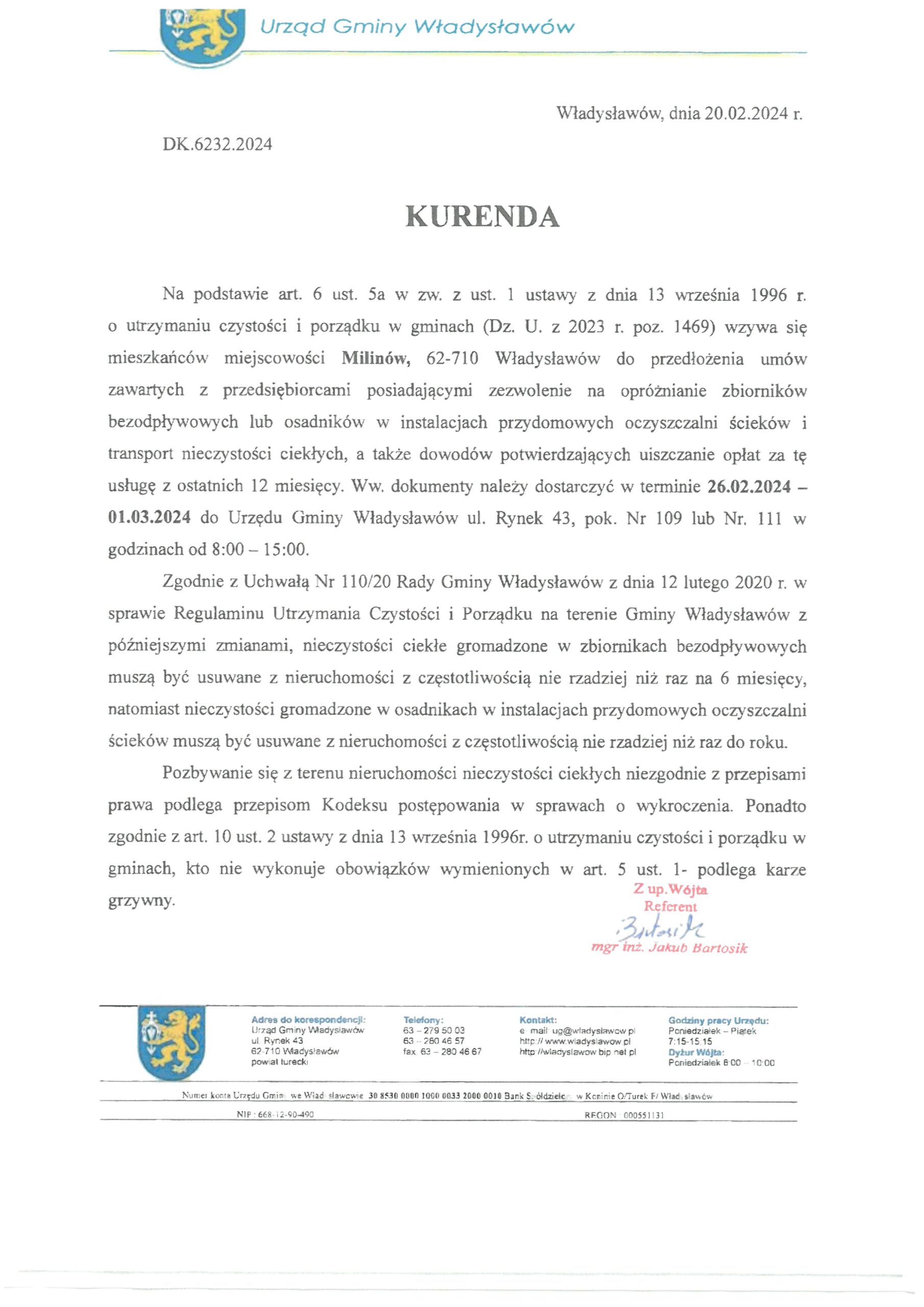 Kurenda dla mieszkańców Milinowa
