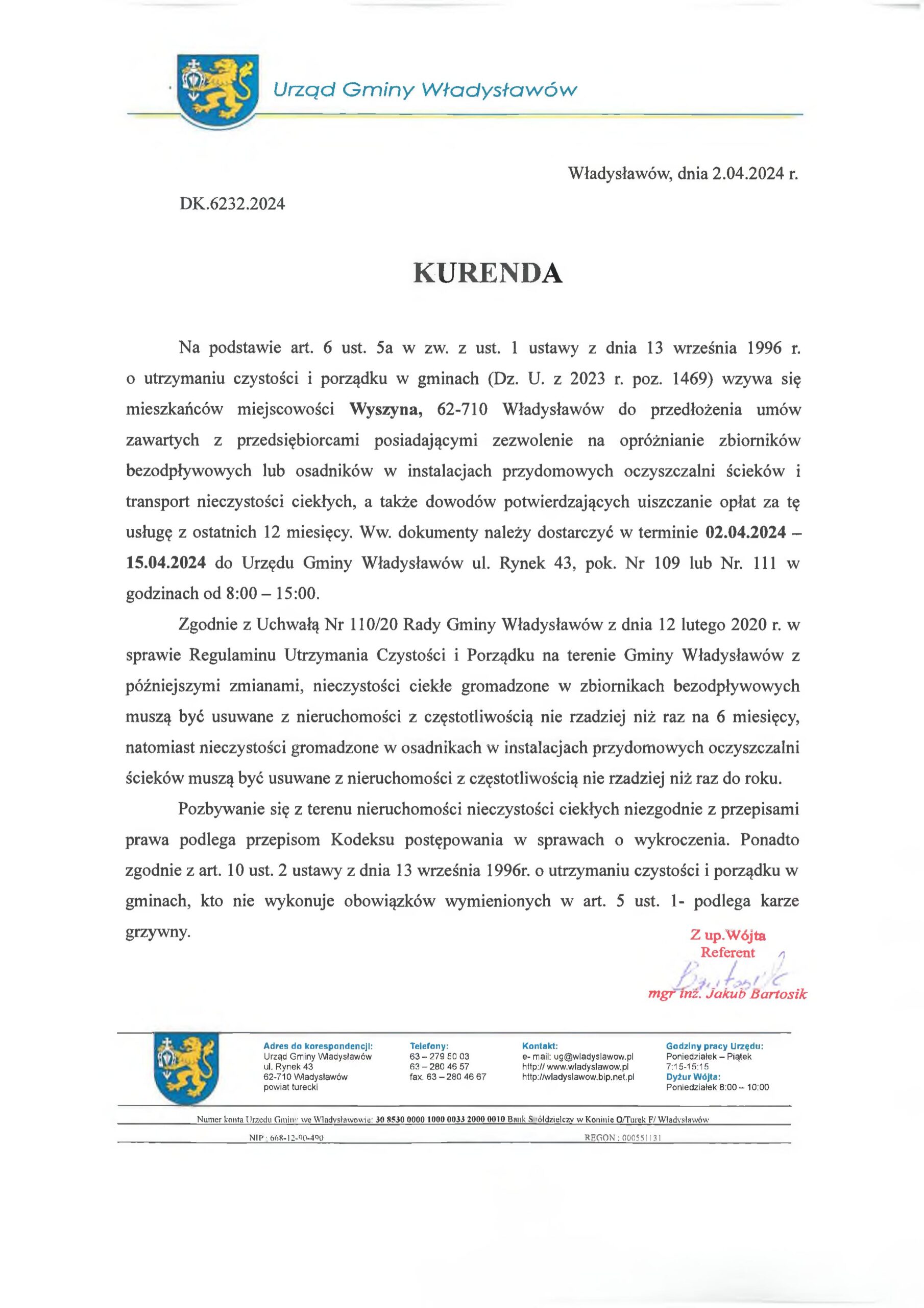 Kurenda Wyszyna 020420224