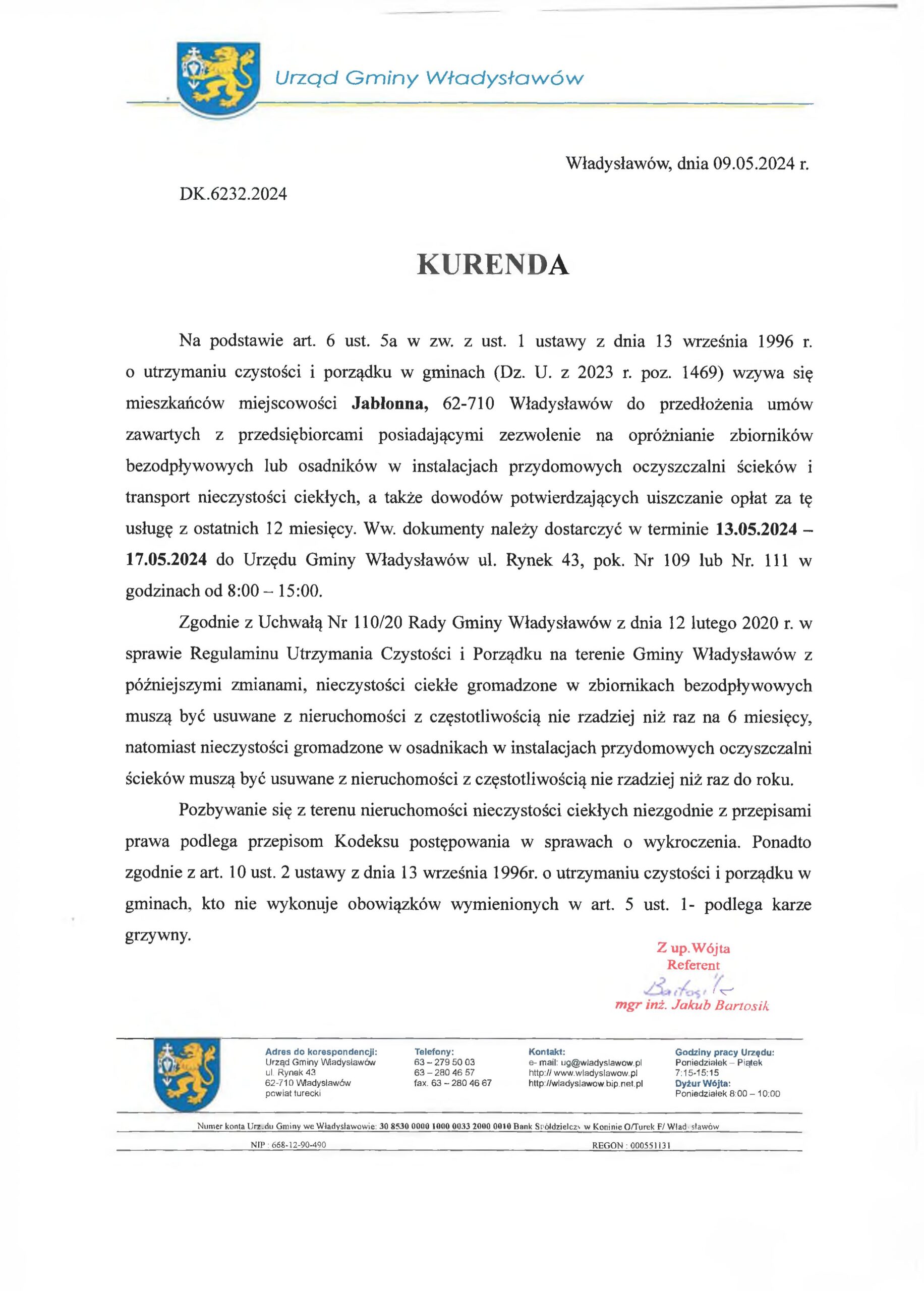   Kurenda dla miejscowości Jabłonna